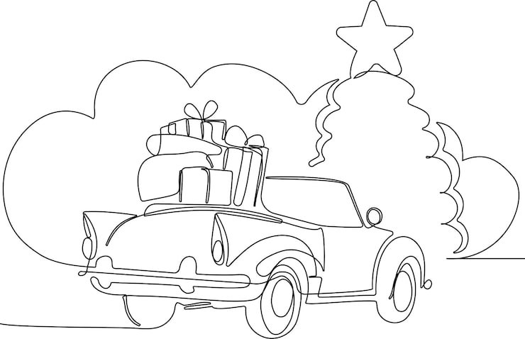 Drawing Car With Christmas Tree Background 399963 52964