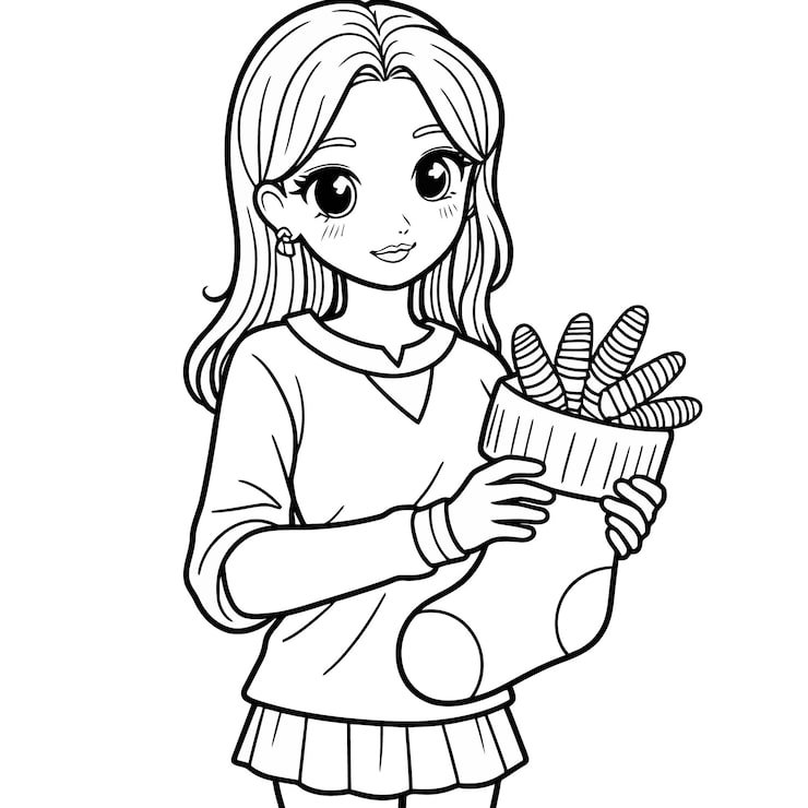 Drawing Girl Holding Box Chocolates 1166600 805