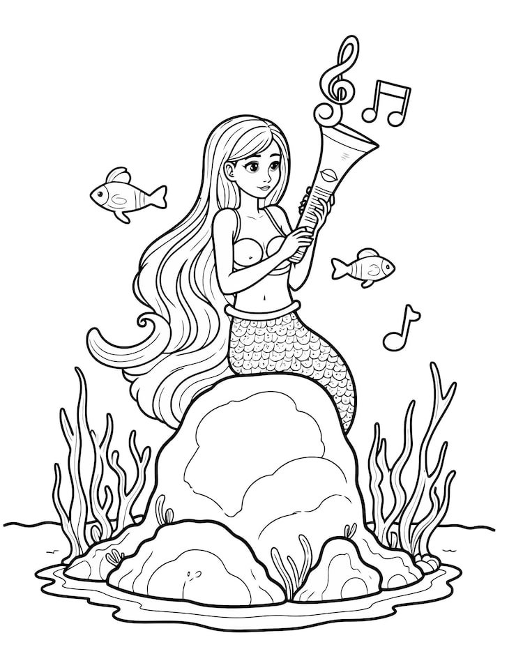 Drawing Mermaid With Musical Instrument It 1166600 932