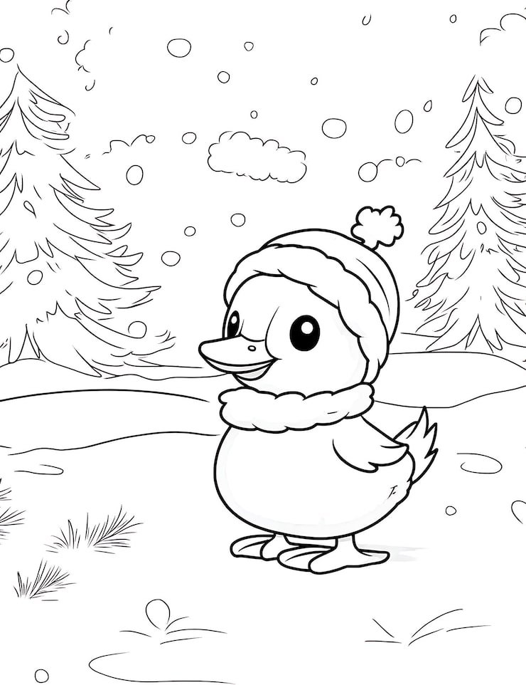 Duck With Hat His Head Stands Snow 916191 411229