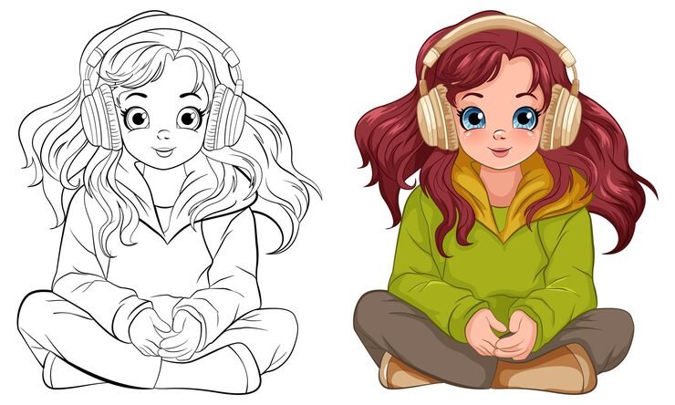 Female Youth Wearing Headset Listening Music Sitting T 1308 141339