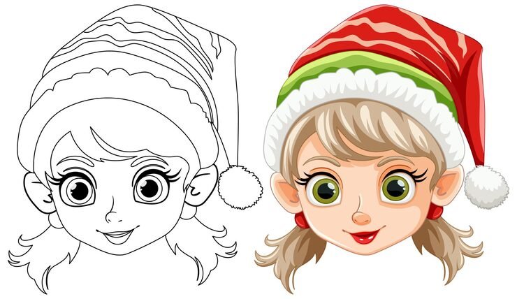 Festive Elf Girl Before After Coloring 1308 163370