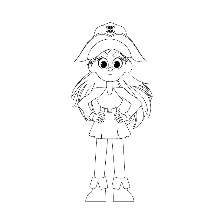 Funny Cute Female Pirate Girl Pirate Costume Coloring Style 174639 76346