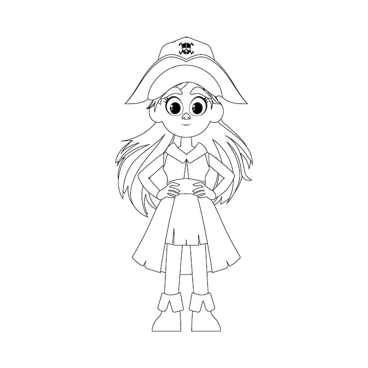 Funny Cute Female Pirate Girl Pirate Costume Coloring Style 174639 76365