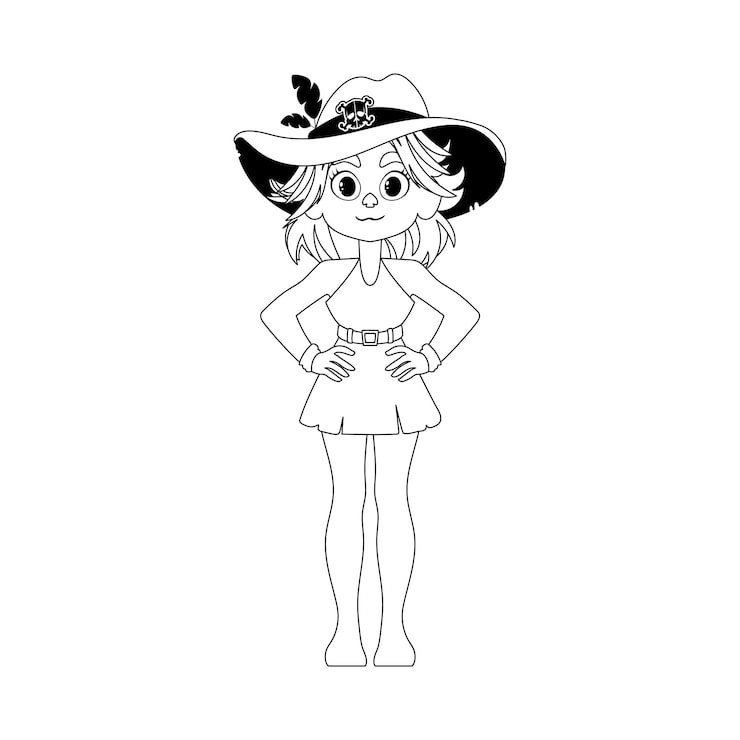Funny Cute Female Pirate Holding Bottle Rum Coloring Style 174639 76358