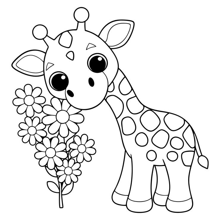 Gentle Giraffe Leaning Down Smell Bouquet Coloring Page 497750 1466