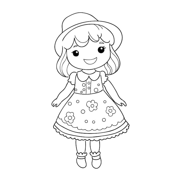 Girl Cartoon Vector Illustration Isolated White Background Coloring Book Pages 231873 12357