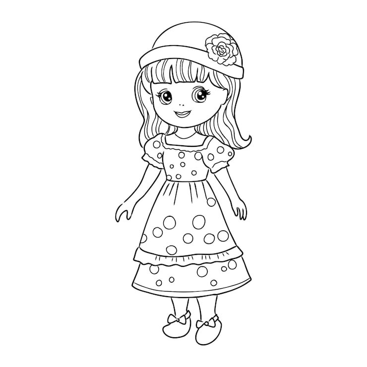 Girl Cartoon Vector Illustration Isolated White Background Coloring Book Pages 231873 12365