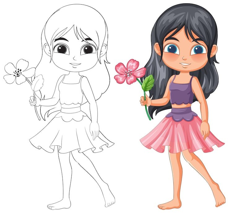 Girl Holding Flower Illustration 1308 169191