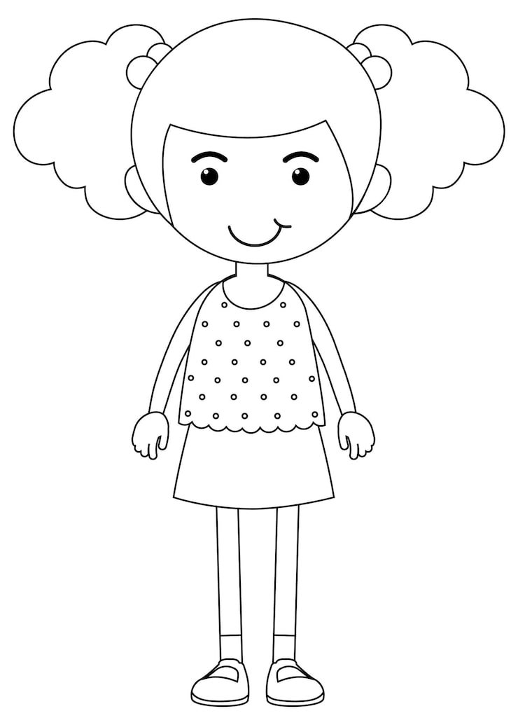 Girl Standing Black White Doodle Character 1639 32657