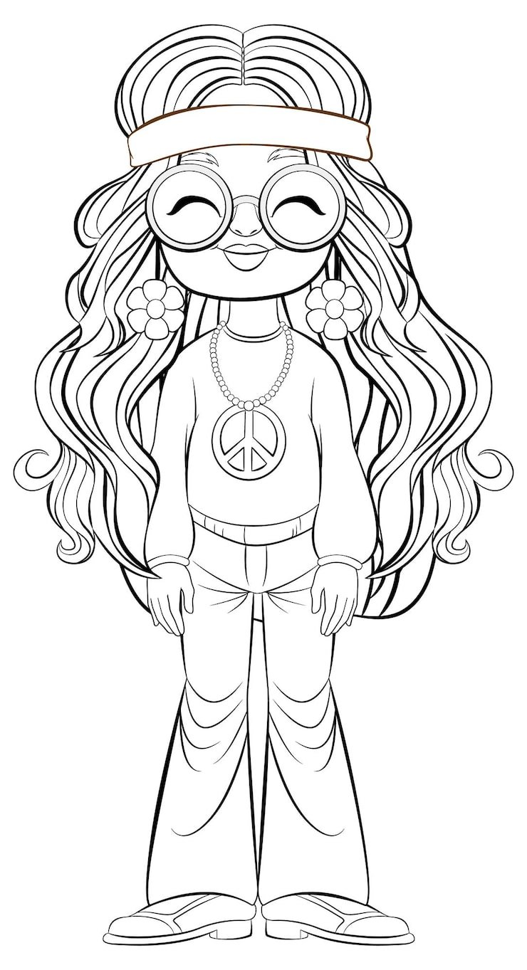Groovy Hippie Girl Vector Illustration 1308 163670