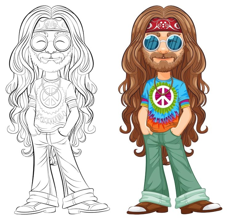 Groovy Hippie Man Vector Illustration 1308 165618