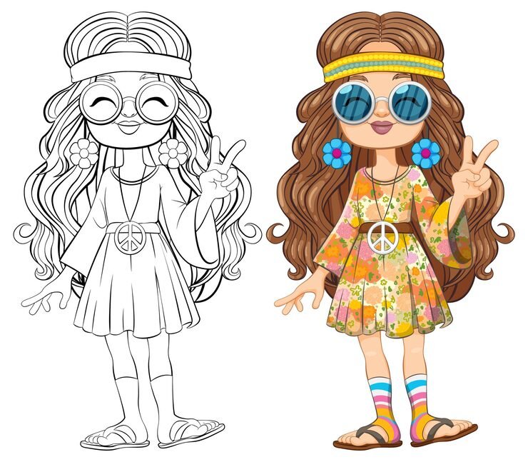 Groovy Peace Girl Vector Illustration 1308 164930