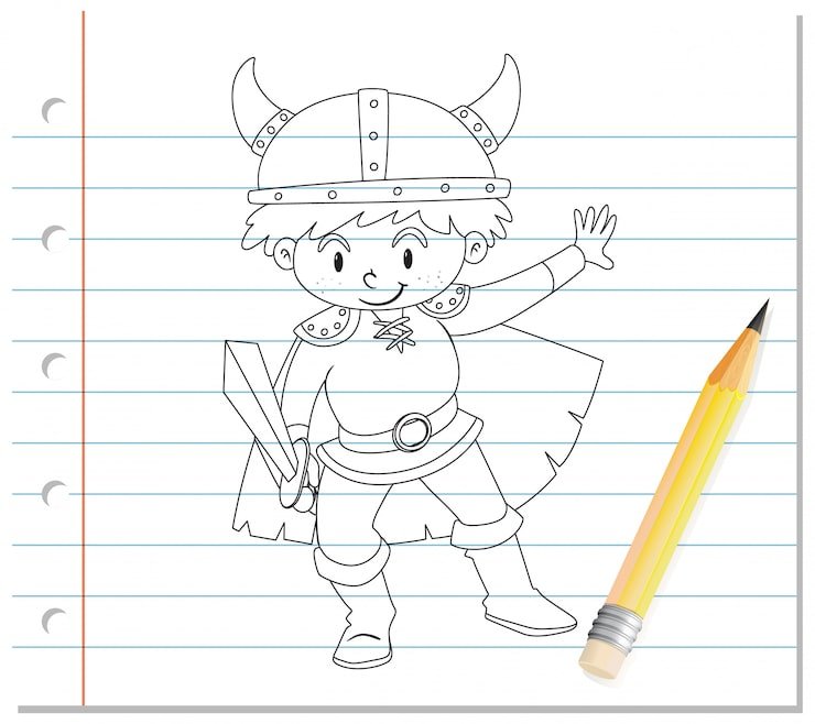Hand Drawing Boy Knight Costume Outline 1308 44685