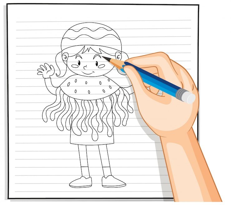 Hand Drawing Girl Jellyfish Costume Outline 1308 45800