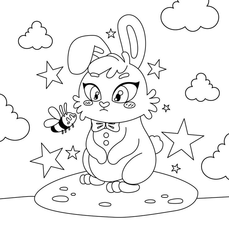 Hand Drawn Bunny Coloring Book Illustration 23 2150095481