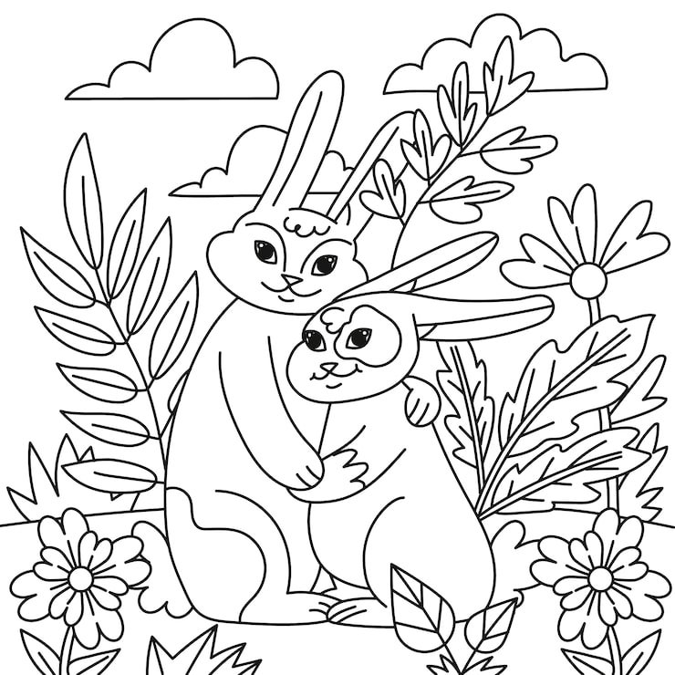 Hand Drawn Bunny Coloring Book Illustration 23 2150101512