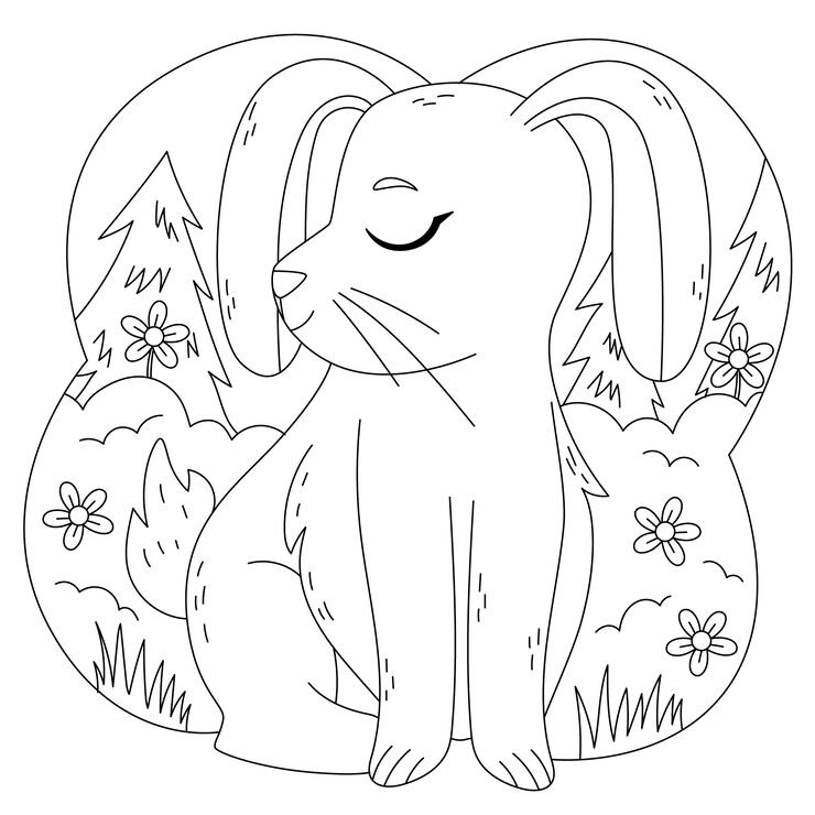 Hand Drawn Bunny Coloring Book Illustration 23 2150123355
