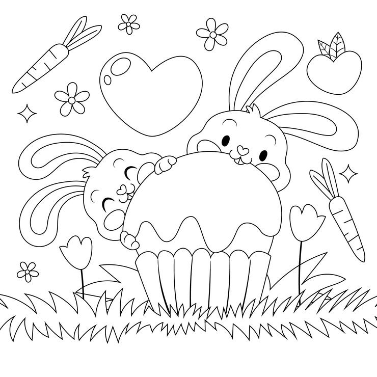 Hand Drawn Bunny Coloring Book Illustration 23 2150124512