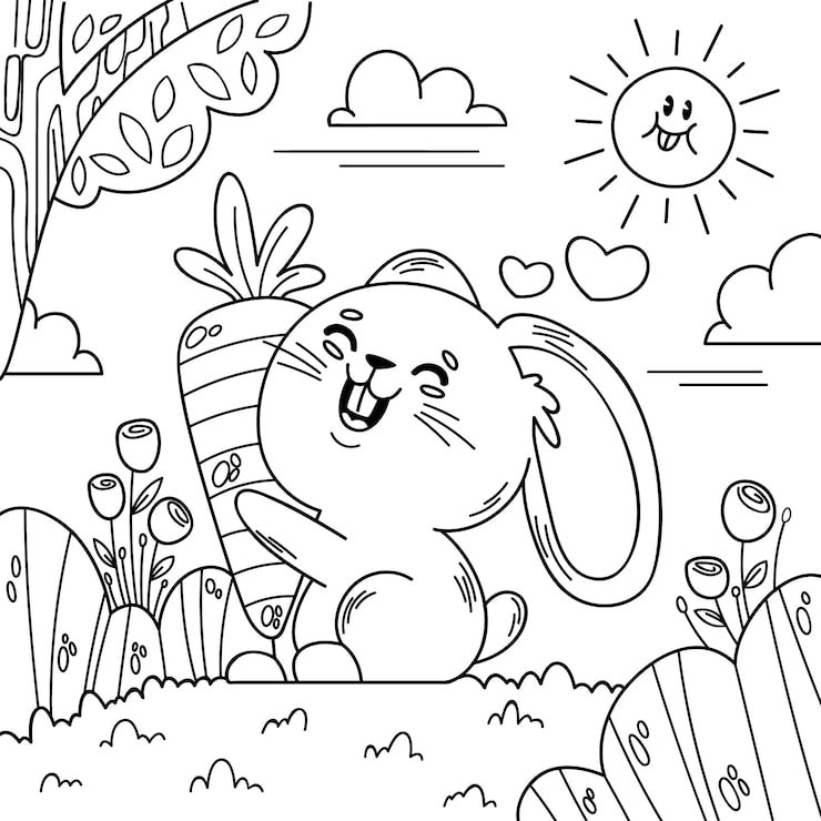 Hand Drawn Bunny Coloring Book Illustration 52683 106565