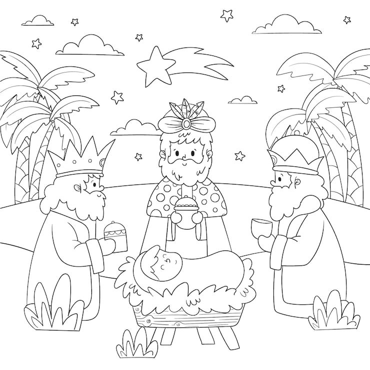 Hand Drawn Coloring Page Illustration Reyes Magos 23 2151009146