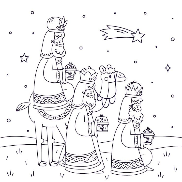 Hand Drawn Coloring Page Illustration Reyes Magos 23 2151033551