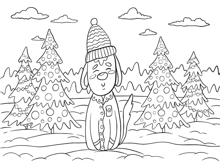 Hand Drawn Coloring Page With Cute Dog Winter 274287 620