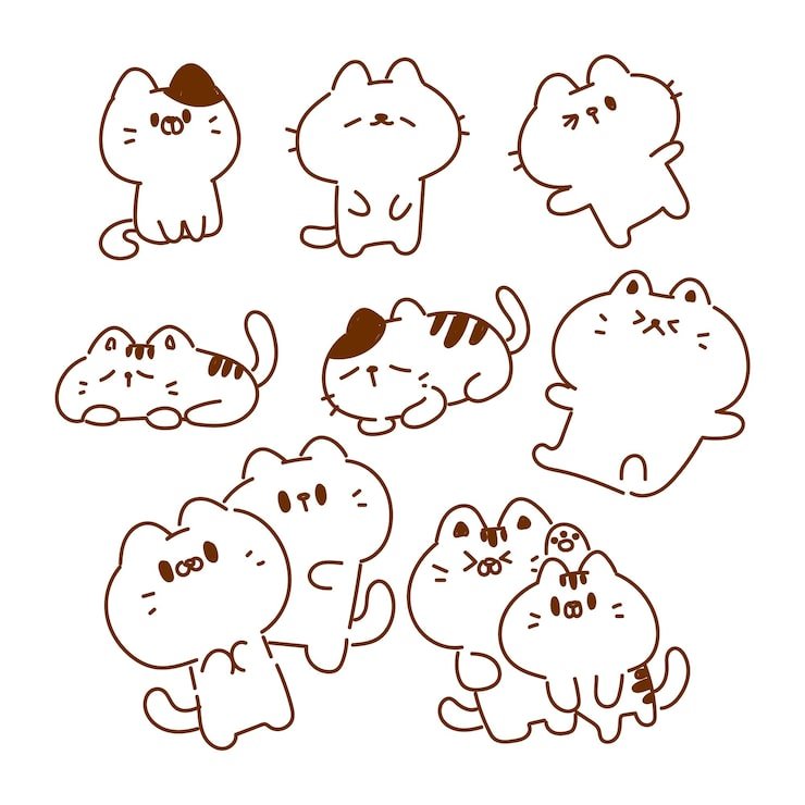 Hand Drawn Kawaii Cats Outline Doodle Vector Illustration 56104 2673