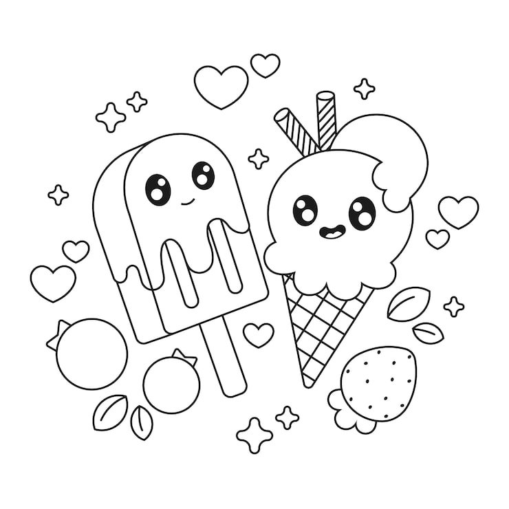 Hand Drawn Kawaii Coloring Book With Ice Cream 23 2149812471