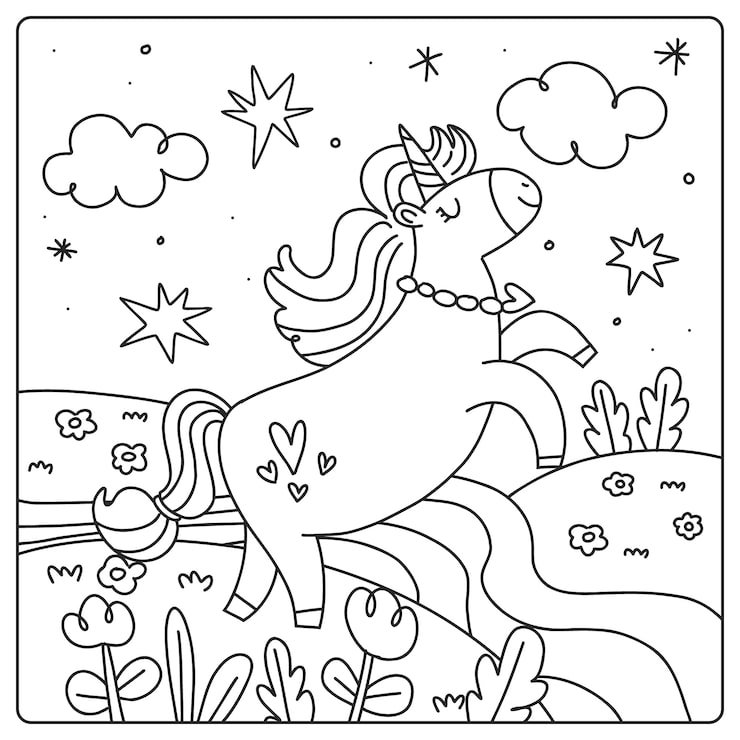 Hand Drawn Unicorn Coloring Book Illustration 23 2150099363