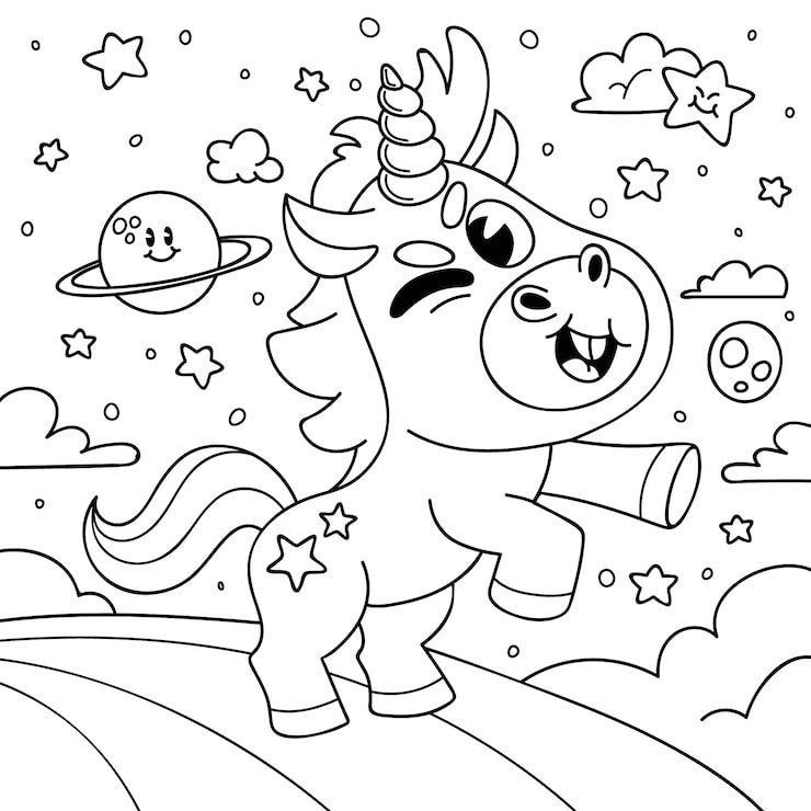 Hand Drawn Unicorn Coloring Book Illustration 23 2150130842