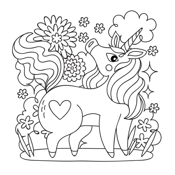 Hand Drawn Unicorn Coloring Book Illustration 23 2150142487