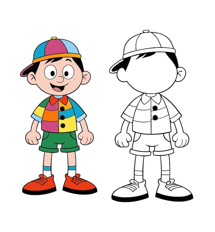 Happy Cartoon Boy Smiling With Cap Colorful Clothes 1283348 110108
