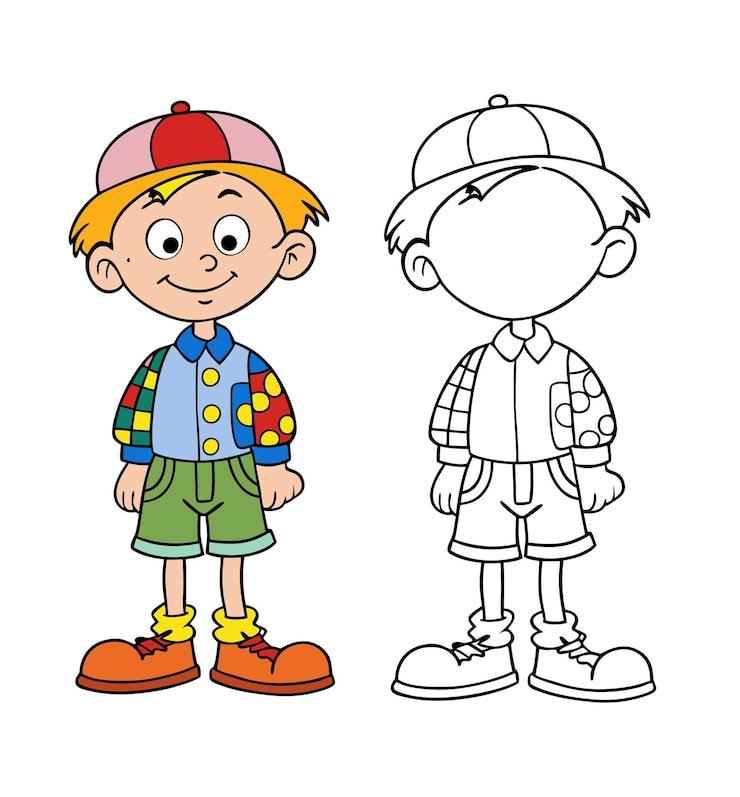 Happy Cartoon Boy Wearing Cap Colorful Clothing 1283348 110189