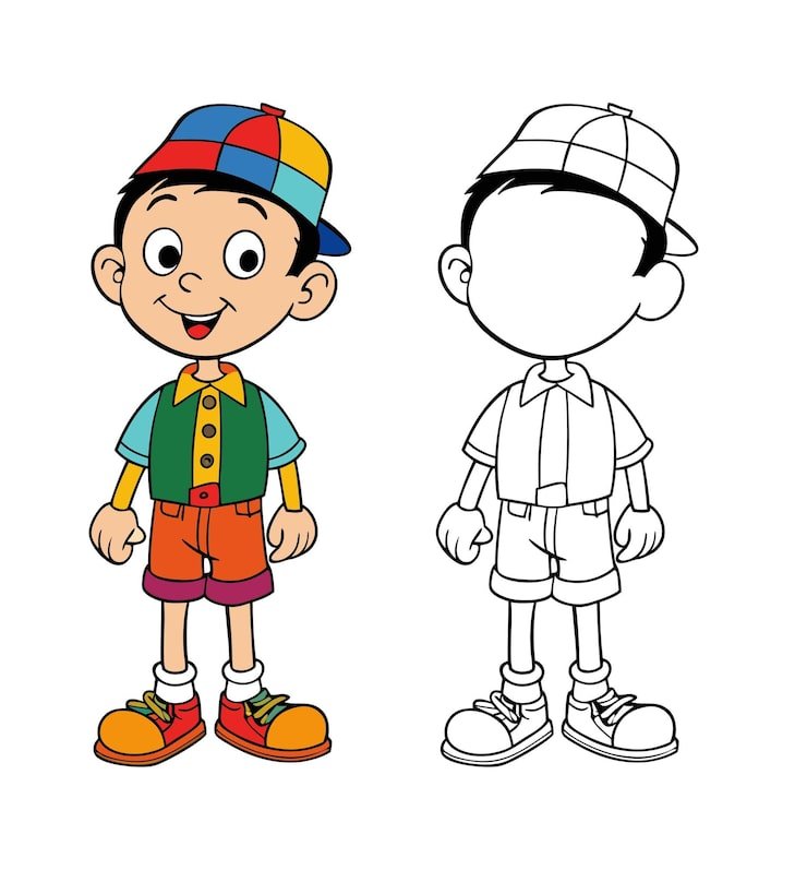 Happy Cartoon Boy With Cap Colorful Clothes 1283348 110171