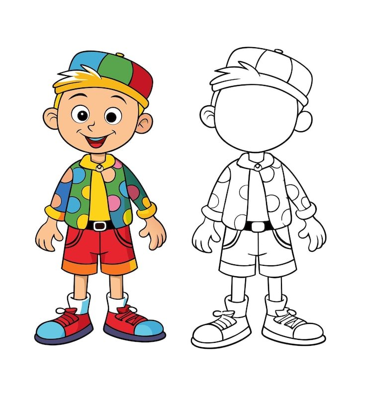 Happy Cartoon Boy With Colorful Clothes Cap 1283348 110113