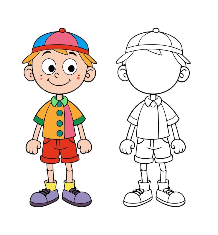 Happy Cartoon Boy With Colorful Clothes Cap 1283348 110128