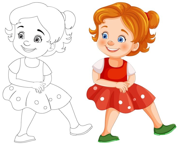 Happy Cartoon Girl Before After Coloring 1308 164912