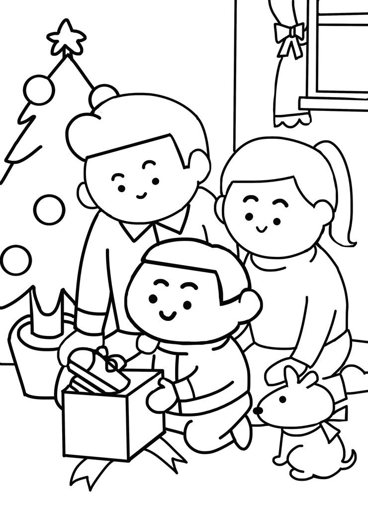 Happy Family Celebrating Boxing Day Their Home Coloring Page Cartoon Style 938067 74