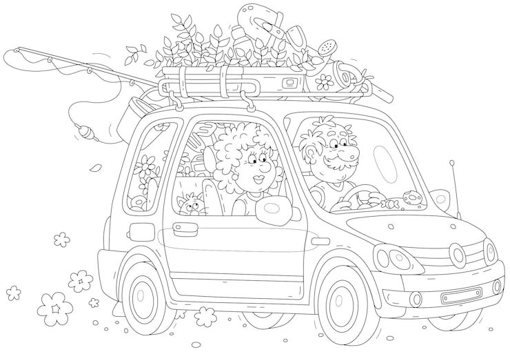 Happy Grandpa Grandma With Funny Cat Seedlings Driving Their Car Country 376504 1313