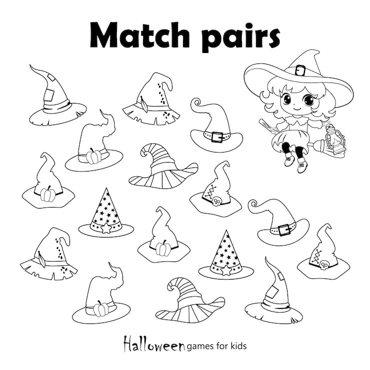 Mini Games Kids Halloween Party Find 4 Pairs Witch Hats Black White 584999 1806