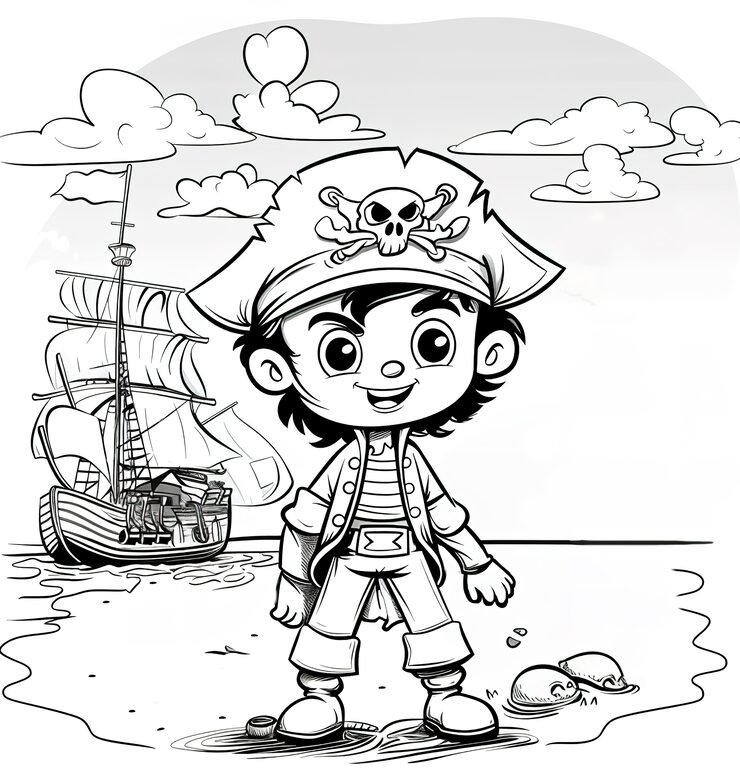 Monochrome Coloring Page With Pirates Line Art Style 23 2151556601