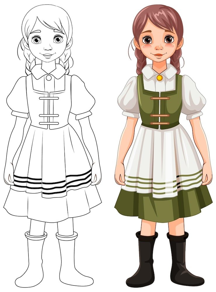 Outline Woman German Bavarian Outfit 1308 150566