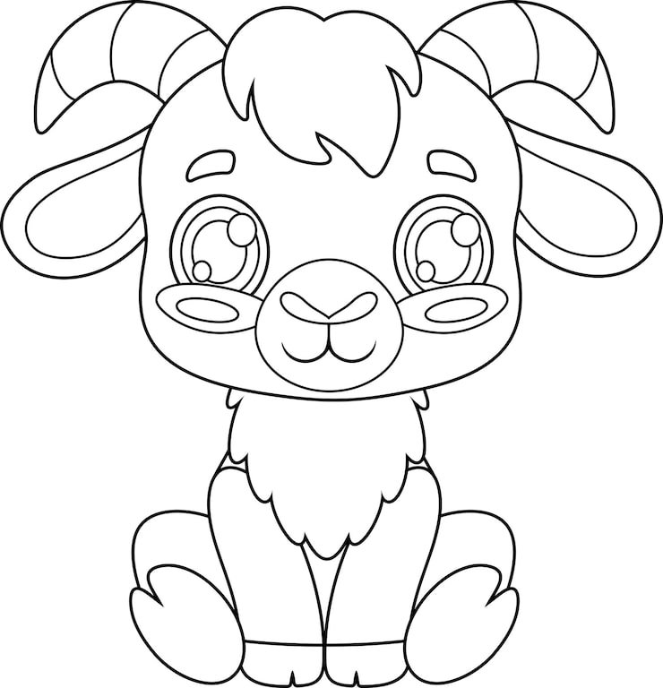 Outlined Cute Baby Goat Animal Cartoon Character 20412 4844