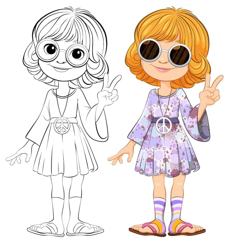 Peaceful Girl Character Before After Coloring 1308 165407