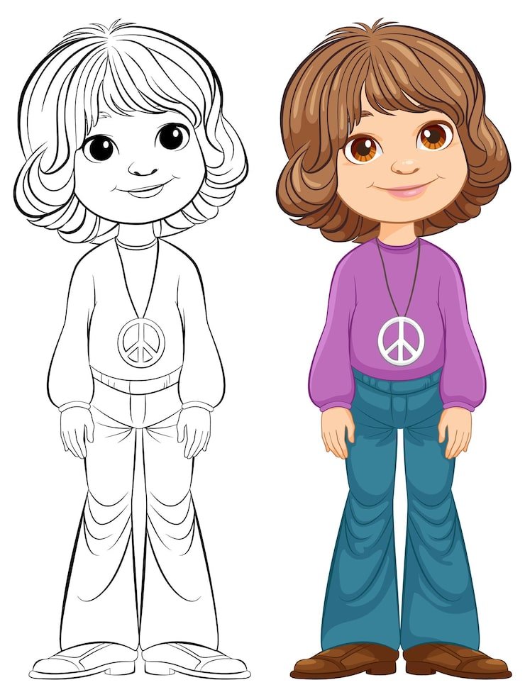 Peaceful Girl Character Color Outline 1308 164012