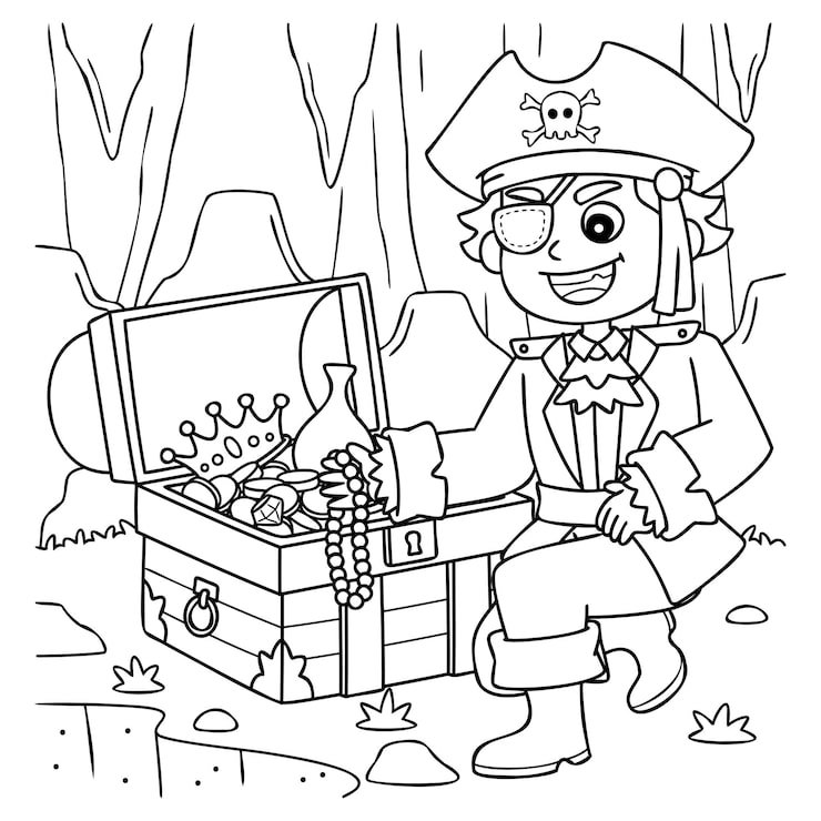 Pirate With Treasure Map Coloring Page Kids 576561 13144