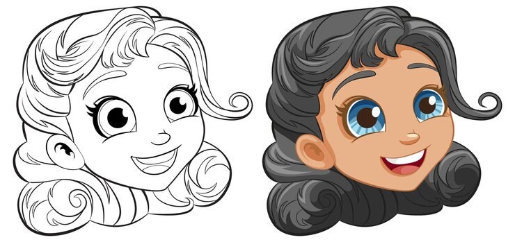 Smiling Cartoon Girl Head With Outline Coloring Pages 1308 160161