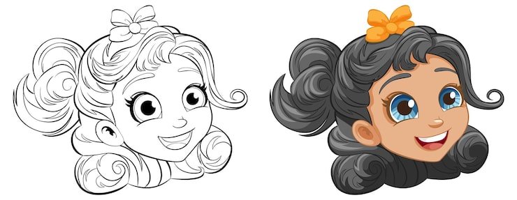 Smiling Cartoon Girl Head With Outline Coloring Pages 1308 161738