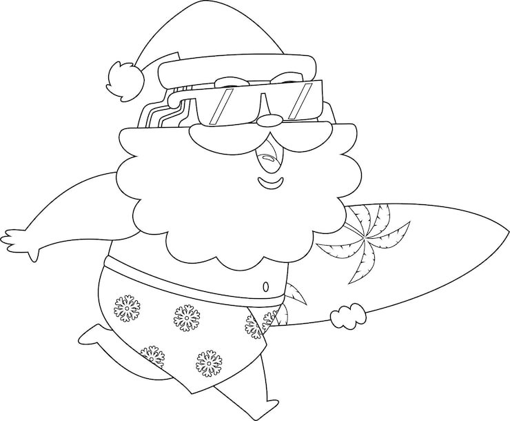 Summer Santa Claus Cartoon Character Running With Surfboard 20412 6601